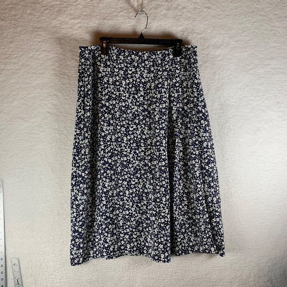 Boden Women's Navy White‎ Floral Patterned Midi Pleated Skirt Size 12R 8786 - Picture 1 of 9